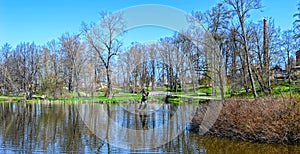 Pond in th park of the Castle in Cesis, Latvia, Europe