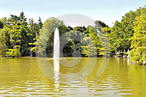 Pond with water spurt photo