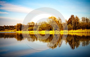 Pond water surface with reflection