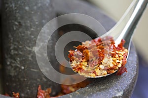 Ponded Dried Red Chili in stainless steel