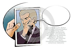 Ponderer man. People in retro style.