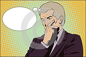 Ponderer man. People in retro style.