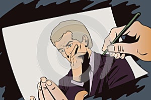 Ponderer man. People in retro style.