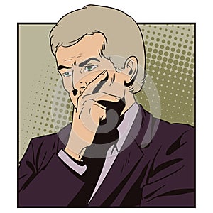 Ponderer man. People in retro style.