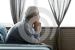 Pondering old senior hoary man thinking of psychological health problems.