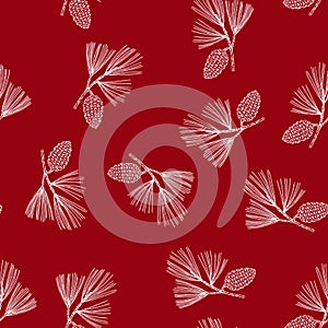 Ponderosa pine cones and branches. Christmas seamless pattern