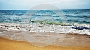 Pondicherry Auroville Beach Front View, Sea Waves and Skyline