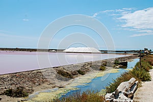 Ponds of salt at the the pink, salt-producing waters of Gruissan photo