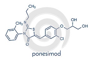 Ponesimod anti-inflammatory drug molecule S1PR1 modulator. Skeletal formula. photo