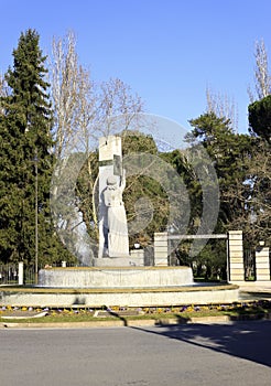 Ponferrada, Spain - Feb 23, 2020: La Carrasca monument, tribute to the 19th century poet and writer Enrique Gil y Carrasco on