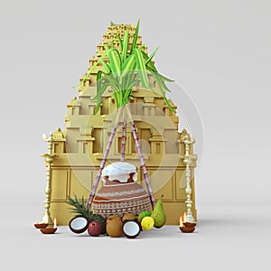 Pongal frame placed in temple background 3D render