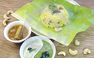 Pongal with sambar and chutny photo