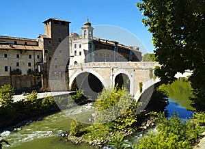 The Pons Fabricius or Ponte dei Quattro Capi, is the oldest Roman bridge in Rome, Italy photo