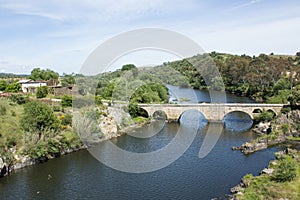 Ponsul river, general view and old bridge in Beira Baixa, Portugal