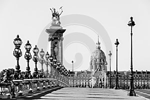 Pont Alexandre III Bridge with Hotel des Invalides. Paris, Franc