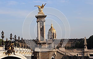 Pont Alexandre III bridge and Les Invalides in Paris, France