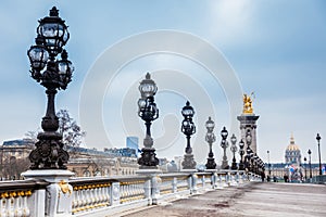 The Pont Alexandre III in a freezing winter day in Paris