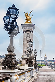 The Pont Alexandre III in a freezing winter day in Paris