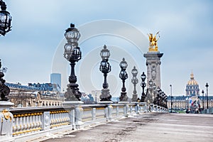 The Pont Alexandre III in a freezing winter day in Paris