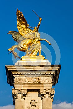 Pont Alexandre III, the gilded statue of Fame, Paris