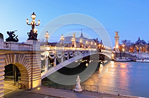 Pont Alexandre III and Grand Palais at dusk, Paris photo