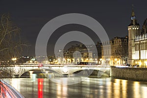 The Pont au change at night, Paris, France.