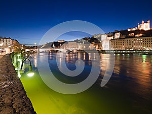 Pont Bonaparte and Saone riverbank, Lyon photo