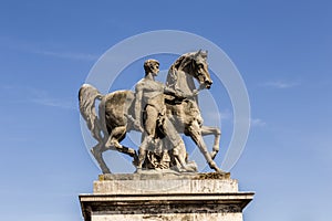 Pont d`lena bridge, Paris, France, statue of a warrior with horse