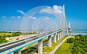 The Pont de Normandie, a road bridge across the Seine linking Le Havre to Honfleur in Normandy, France