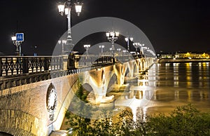 Pont de Pierre, bridge over Garonne river in Bordeaux, France