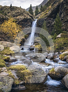 Pont de Rus Waterfall in Vall Fosca, Catalan Pyrenees