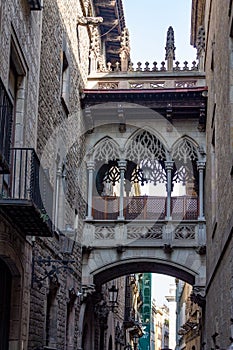 Pont del Bisbe bridge in the Gothic quarter of Barcelona photo