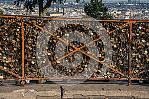 Pont des Arts steel Bridge with thousand of Love Padlocks in Paris, France