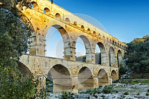 The `Pont du Gard` is an ancient Roman aqueduct bridge