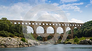 Pont Du Gard Aqueduct crossing the Gardon River near Nimes in France