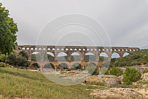 Pont du gard, famous old roman acqueduct, Nimes, France, Europe