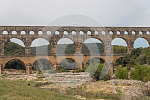 Pont du gard, famous old roman acqueduct, Nimes, France, Europe
