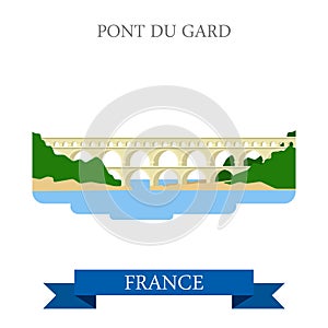 Pont du Gard in France flat vector attraction sight landmark