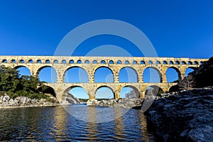 Pont du Gard is an old Roman aqueduct near Nimes