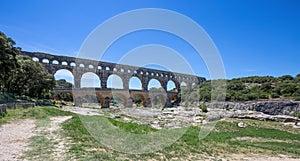 Pont du Gard, a part of Roman aqueduct in southern France near Nimes, South France.