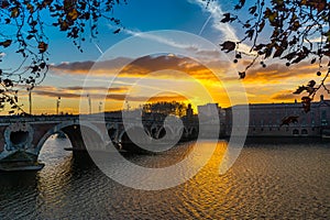 Pont Neuf at sunset in Toulouse, France. photo