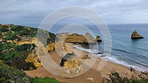 Ponta Da Piedade Rocks Near Lagos in Algarve, Portugal. Hiking Rota Vicentina the Fisherman\'s Trail