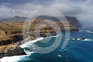 Ponta de Sao Lourenco from Baixas do Guincho, the vicinity of the island`s new port. Madeira island.