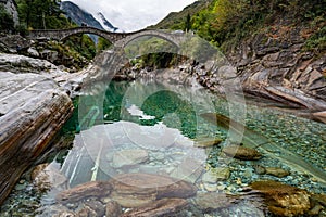 Ponte dei Salti Lavertezzo in the Verzasca Valley of the Swiss canton of Ticino