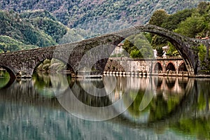 Ponte della Maddalena, Devil`s bridge, Borgo a Mozzano, Lucca, Tuscany, Italy