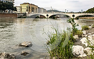 The Ponte della Vittoria is located in Verona on the Adige river. It owes its name to the victory of Vittorio Veneto, a battle tha photo