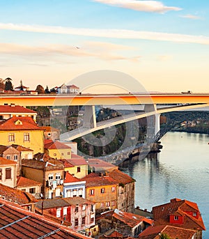 Ponte Infante cityscape sunset Porto