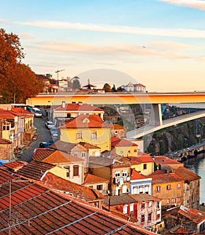 Ponte Infante cityscape sunset Porto photo