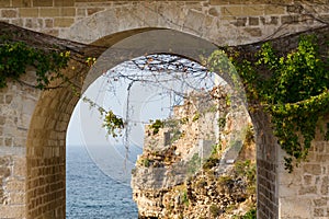 Ponte Lama Monachile bridge in Polignano a Mare, Adriatic Sea, Apulia, Bari province, Italy, Europe