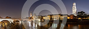 Ponte Pietra and Adige River at night - Verona Italy